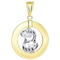 14k Two Tone Gold Open Circle Pisces Zodiac Sign Pendant