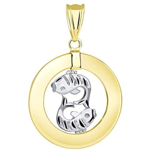 14k Two Tone Gold Open Circle Pisces Zodiac Sign Pendant
