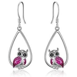 Owl Earrings Sterling Silver Owl Dangle Drop Earrings for Women Jewelry Gifts