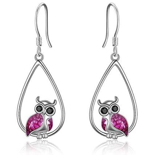 Owl Earrings Sterling Silver Owl Dangle Drop Earrings for Women Jewelry Gifts