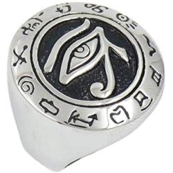 Gungneer Silvertone Mens Stainless Steel Egypt Eye of Horus Ring Symbol of Protection Talisman Amulet Jewelry