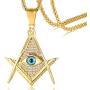 PJ Jewelry All Seeing Eyes Illuminati Stainless Steel Freemasonry Masonic Symbol CZ Pendant Necklace for Men