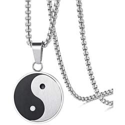 Tai Chi Yin And Yang Round Disc Coin Metal Stainless Steel Pendant Necklace for Men Women Fashion Personalized Minimalist 23.6'' Box Chain Unique Jewelry Gifts for Bff Sister Son Daughter Birthday Xmas