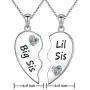 FLYOW Sister Necklaces/Mother Daughter Necklaces/Couple Necklaces for 2 Sterling Silver Heart Necklace Twin Sorority Heart Halves Matching Birthday Gifts for Women