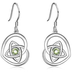 AOBOCO Sterling Silver Irish Celtic Earrings, Love Heart Dangle Drop French Hook Earrings with Crystals from Austria, Celtic Jewelry Irish Gifts for Women