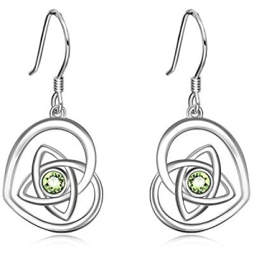 AOBOCO Sterling Silver Irish Celtic Earrings, Love Heart Dangle Drop French Hook Earrings with Crystals from Austria, Celtic Jewelry Irish Gifts for Women