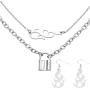 N/Q Punk Gothic Flame Fire Pendant Necklace Drop Dangle Earring Set 14K Silver Plated Cool Hip Hop Streetwear Link Chain Necklace for Women Girls Rock Party Birthday Jewelry Gifts