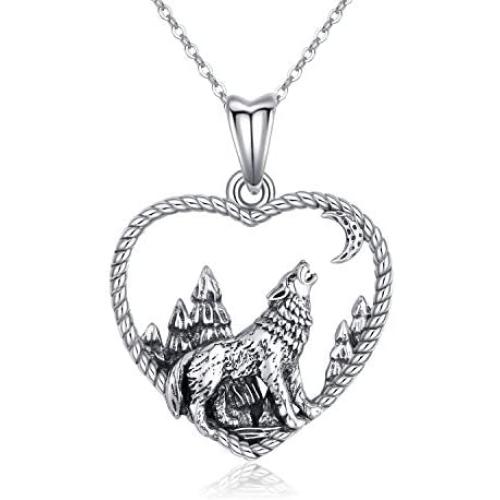 CHENGHONG Wolf Necklace 925 Sterling Silver Viking Accessories Wolf Pendant Jewelry Gifts for Girls Women Men