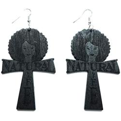 Teris Boutique Afro Black African American Natural Life Wood Natural Colorful Dangle Fashion Jewelry Earrings