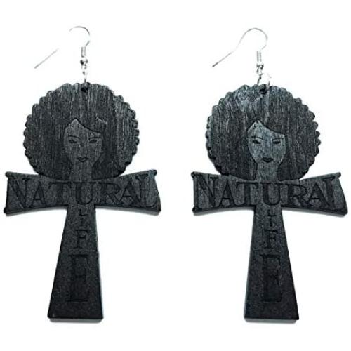 Teris Boutique Afro Black African American Natural Life Wood Natural Colorful Dangle Fashion Jewelry Earrings