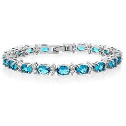 Gem Stone King 20.00 Ct Gorgeous Oval and Round 7 Inch Sparkling Cubic Zirconia CZ Tennis Bracelet