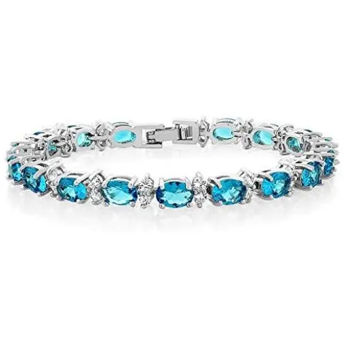Gem Stone King 20.00 Ct Gorgeous Oval and Round 7 Inch Sparkling Cubic Zirconia CZ Tennis Bracelet
