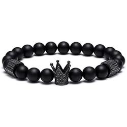 King Crown Black Onyx Matte Bracelet 8mm Beads Natural Stone Chakra Collection Reiki Gift for Men Women