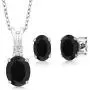 Gem Stone King 925 Sterling Silver Black Onyx Pendant Earrings Set 2.50 Ctw Oval with 18 Inch Silver Chain Gem Stone King 925 Sterling Silver Black Onyx Pendant Earrings Set 2.50 Ctw Oval with 18 Inch Silver Chain