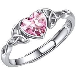 ChicSilver 6mm Heart Shape Sparkling Birthstone White Gold Plated 925 Sterling Silver Celtic Knot Ring Adjustable(with Gift Box)