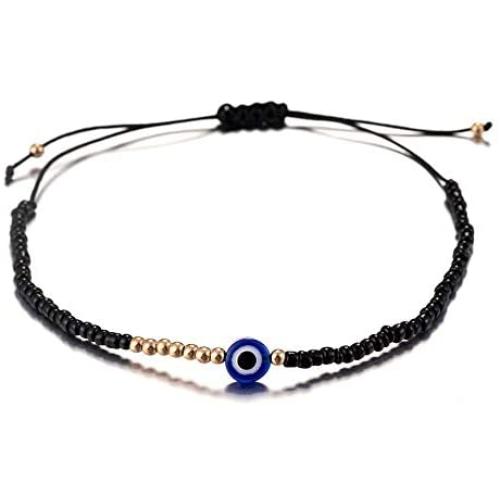 kelistom Beaded Evil Eye Bracelet for Women Men Teen Girls Boys Red/Black Kabbalah Blue Evil Eye Minimalist Bracelets for Protection and Good Luck 1/2/6 Pieces