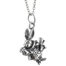 FashionJunkie4Life Sterling Silver 3D White Rabbit Charm Necklace, 18'' Chain, Alice in Wonderland Character