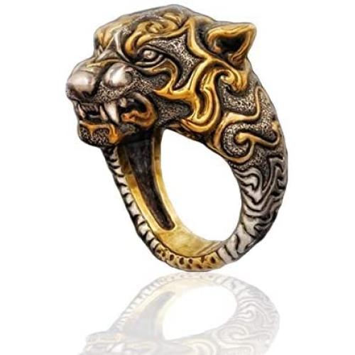Leopard Head Ring for Men, Vintage Gothic Tribal Biker Panther Skull Ring, Retro Leopard Totem Rings, Panther Signet Amulet Ring, Viking Animal Leopard Jewelry Gift for Men Boys