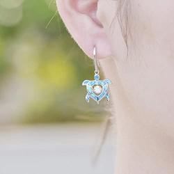 JO WISDOM Blue Fire Opal Dolphins/Turtle/Mermaid Tail Earrings,925 Sterling Silver Dancing Diamond Cubic Zirconia Drop & Dangle Fish Hook Animal Earrings
