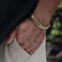 Luxfine 12mm Miami Cuban Link Bracelet 14K REAL Gold Plated Hypoallergenic Premium Stainless Steel Hip Hop Jewelry For Men Women Christmas Birthday Gift (No Color Fade, Double-sided Iced Out Clasp)