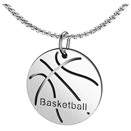Xusamss Punk Jewelry Titanium Steel Basketball Medallion Pendant Coin Necklace Xusamss Punk Jewelry Titanium Steel Basketball Medallion Pendant Coin Necklace