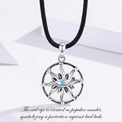 Eusense Evil Eye Necklace Sterling Silver Hamsa Necklaces Hand of Fatima Pendant for Women