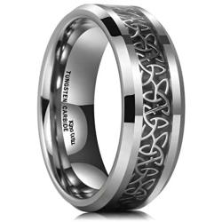 King Will Classic 6mm/8mm Tungsten Carbide Ring Wedding Band for Men Inlay Celtic Knot Engagement Ring Comfort Fit 6