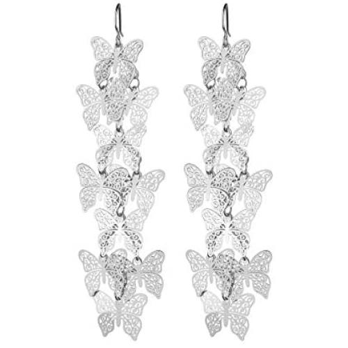 Nicole Miller New York Silvertone Casted Cutout Layered Butterfly Fashion Dangle Earrings