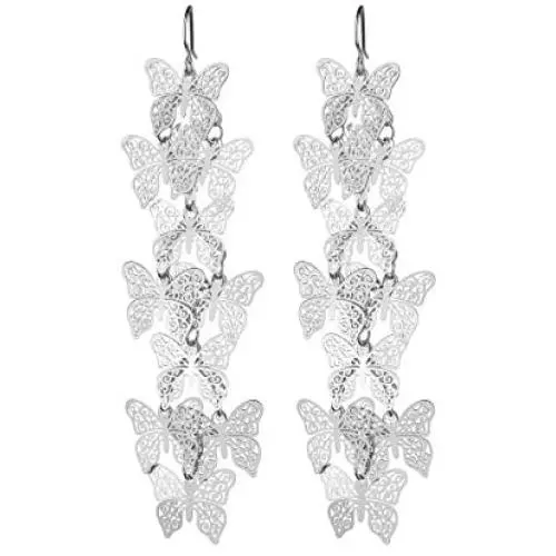 Nicole Miller New York Silvertone Casted Cutout Layered Butterfly Fashion Dangle Earrings Nicole Miller New York Silvertone Casted Cutout Layered Butterfly Fashion Dangle Earrings