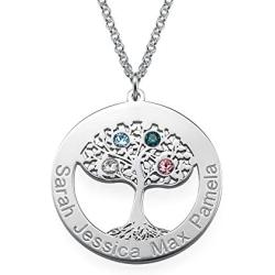 Personalized Tree of Life Circle Necklace with CZ Birthstones-Custom Jewlery