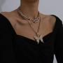 YBMYCM Big Butterfly Pendant Statment Necklace Rhinestone Chain for Women Girl Bling Gold Silver Crystal Layered Choker Necklaces Accessory for Hip Hop Lovers