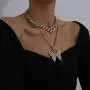 YBMYCM Big Butterfly Pendant Statment Necklace Rhinestone Chain for Women Girl Bling Gold Silver Crystal Layered Choker Necklaces Accessory for Hip Hop Lovers