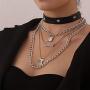 Bmadge Punk Leather Choker Necklace Layered Silver Lock and Key Pendant Chunky Chain Necklaces Spike Letter Chain Jewelry for Women and Girls