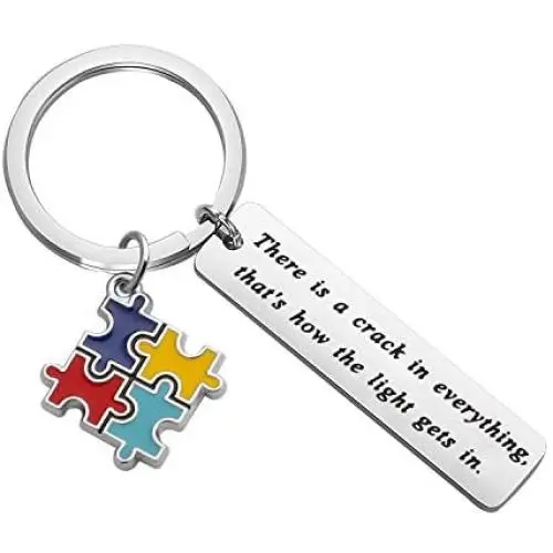 FUSTMW Autism Awareness Keychain Gift Puzzle Piece Charm Autism Mom Inspirational Gift for Autistic Teen There is a Crack in Everything That is How The Light gets in FUSTMW Autism Awareness Keychain Gift Puzzle Piece Charm Autism Mom Inspirational Gift for Autistic Teen There is a Crack in Everything That is How The Light gets in
