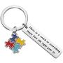 FUSTMW Autism Awareness Keychain Gift Puzzle Piece Charm Autism Mom Inspirational Gift for Autistic Teen There is a Crack in Everything That is How The Light gets in