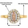 Savlano 18K Gold Plated White Yellow & Rose Three Color Lady of Guadalupe Virgin Mary with Round Cut Cubic Zirconia Womens Girls Religious Ring Comes Gift Box