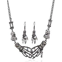 LZHLQ Skeleton Bone Hand Necklace Collar Necklace Gothic Double Skull Hand Claw Punk Necklace for Women Men