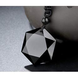 Obsidian Pendant Necklace Obsidian Crystal Pendant Necklace Pattern with Extend Bead Chain for Men or Women