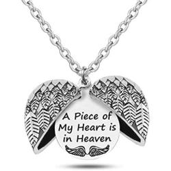 Memorial Locket Necklace My Heart in Heaven Angel Wing Jewelry(piece heaven LNL)