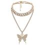AILUOR Butterfly Cuban Link Necklace Set, Women Hip Hop Choker Pendant Necklace Chain Iced Out with Bling Rhinestones, Fashion Accessory for Hip Hop Lovers Women Girl