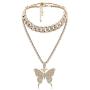 AILUOR Butterfly Cuban Link Necklace Set, Women Hip Hop Choker Pendant Necklace Chain Iced Out with Bling Rhinestones, Fashion Accessory for Hip Hop Lovers Women Girl