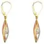 Wellingsale Ladies 14k 3 Tri Color White Yellow and Rose Gold Polished Tear Drop Dangle Hanging Earrings with Freshwater Cultured Pearl (38 x 7 mm)