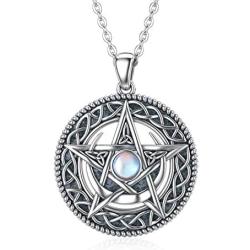 MBSUUH Celtic Knot Star Necklace 925 Sterling Silver Star Moon Celtic Knot Round Pendant Necklace Jewelry Gift for Women