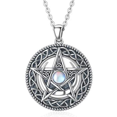 MBSUUH Celtic Knot Star Necklace 925 Sterling Silver Star Moon Celtic Knot Round Pendant Necklace Jewelry Gift for Women