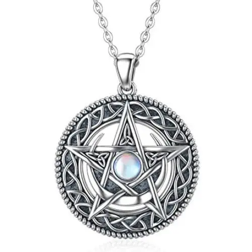 MBSUUH Celtic Knot Star Necklace 925 Sterling Silver Star Moon Celtic Knot Round Pendant Necklace Jewelry Gift for Women MBSUUH Celtic Knot Star Necklace 925 Sterling Silver Star Moon Celtic Knot Round Pendant Necklace Jewelry Gift for Women
