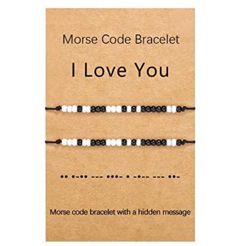 UNGENT THEM I Love You Morse Code Bracelet Couples Matching Bracelets Relationship Beads Bracelet Set Jewelry Gifts for Him and Her, Boyfriend and Girlfriend, Men Women