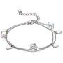 AOBOCO Sterling Silver Aurora Crystal Bracelet with Love Heart Charms, Aurore Boreale Crystals from Austria, Double Layer Chain Bracelet, Anniversary Birthday Gifts Aurora Jewelry for Women