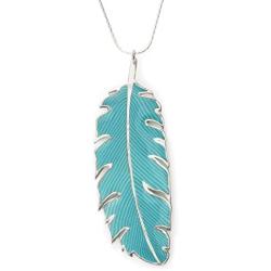 925 Sterling Silver Feather Necklace Pendant Turquoise-Colored Polymer Clay Handmade Jewelry