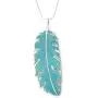 925 Sterling Silver Feather Necklace Pendant Turquoise-Colored Polymer Clay Handmade Jewelry