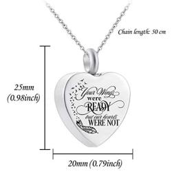 Heart Cremation Urn Necklace for Ashes Urn Jewelry Memorial Pendant with Fill Kit and Gift Velvet Bag - Your wings were ready but our hearts were not